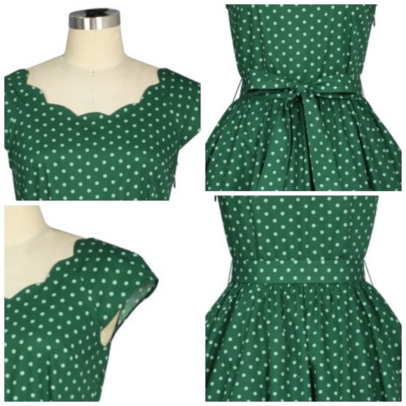 Pin Up Swing Dance Belt Pocket Polka Dot Dress - Picture 4 of 6